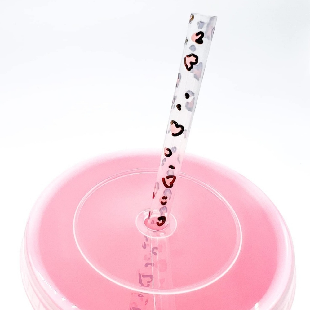 Leopard Heart Reusable Straws - 10 pack